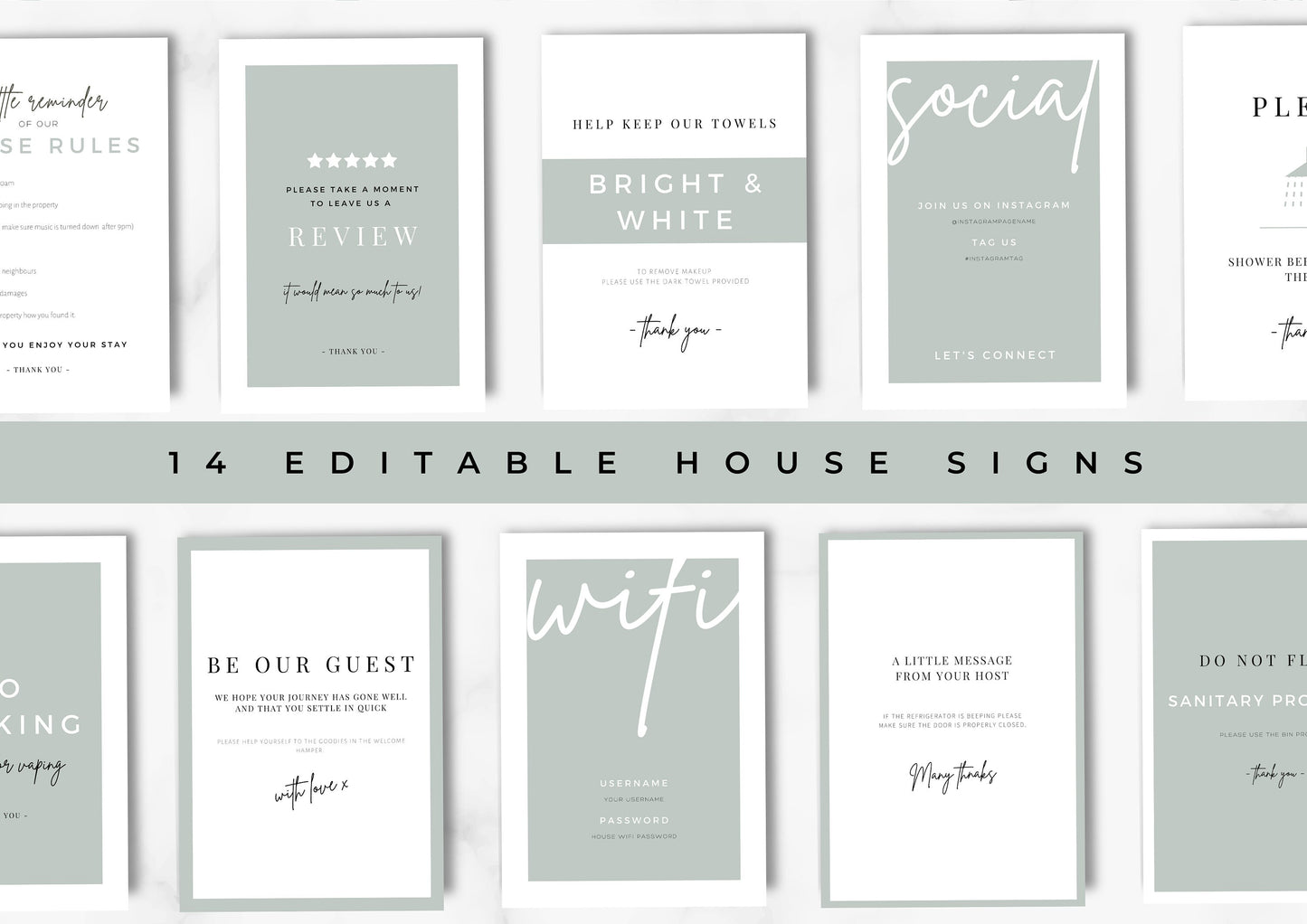 Airbnb House Signs! Stylish Editable Templates for your Airbnb, Key information signs and posters, Silver Sage