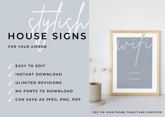 Airbnb House Signs! Stylish Editable Templates for your Airbnb, Key information signs and posters Graphite Grey