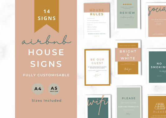 Airbnb House Signs! Stylish Editable Templates for your Airbnb, Key information signs and posters. Sage and Clementine