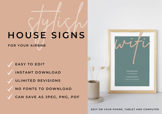 Airbnb House Signs! Stylish Editable Templates for your Airbnb, Key information signs and posters. Sage and Clementine