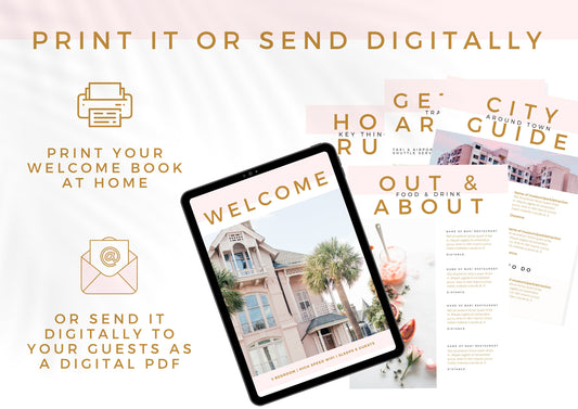 Airbnb Guest Welcome book, fully editable with pre-written text. All your information in one place, easy to edit | Strawberries and Apricot