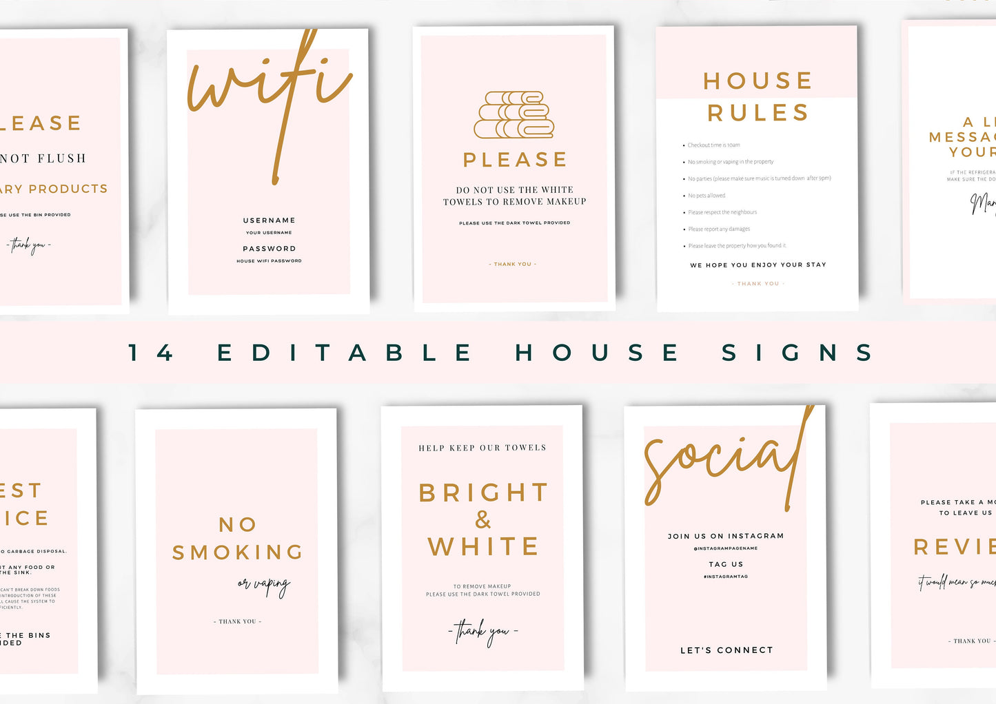 Airbnb House Signs! Stylish Editable Templates for your Airbnb, Key information signs and posters | Strawberries and Apricot