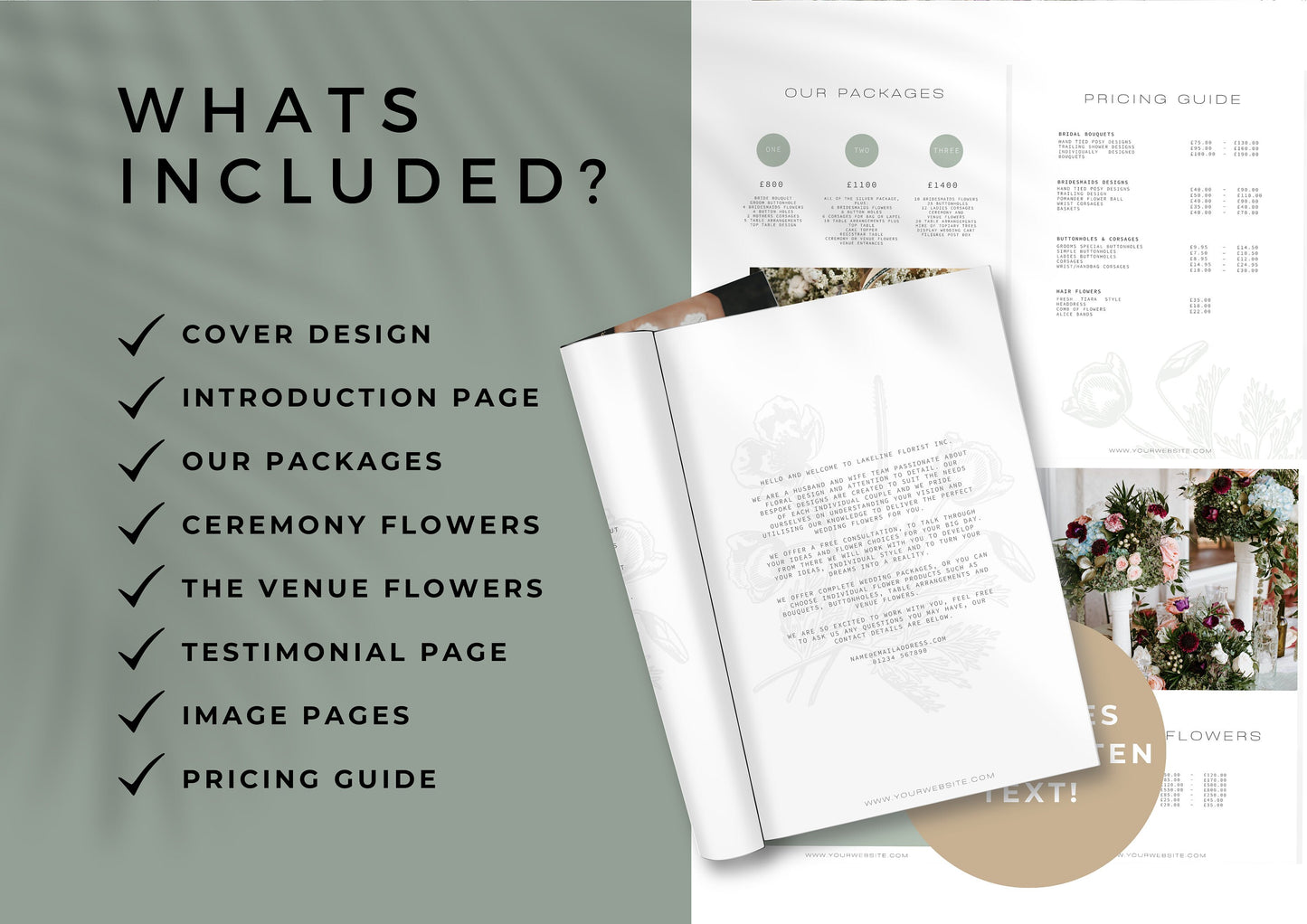 Wedding Florist Pricing Guide , Pricing pages and booklet for Florists, Business Templates for wedding florists. Magnolia