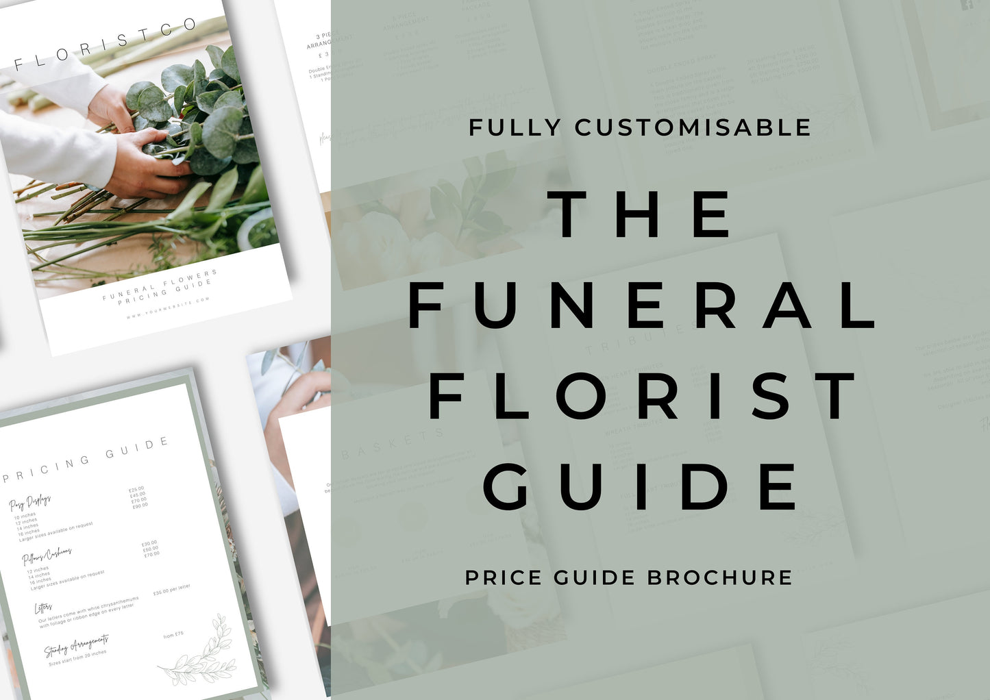 Funeral Florist Pricing Guide  -  Welcome guide - Template for Florists - Florist Templates - Guide - Florist Brochure - Sage