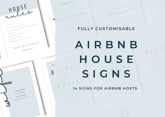 Airbnb House Signs! Stylish Editable Templates for your Airbnb, Key information signs and posters. Twilight Mist