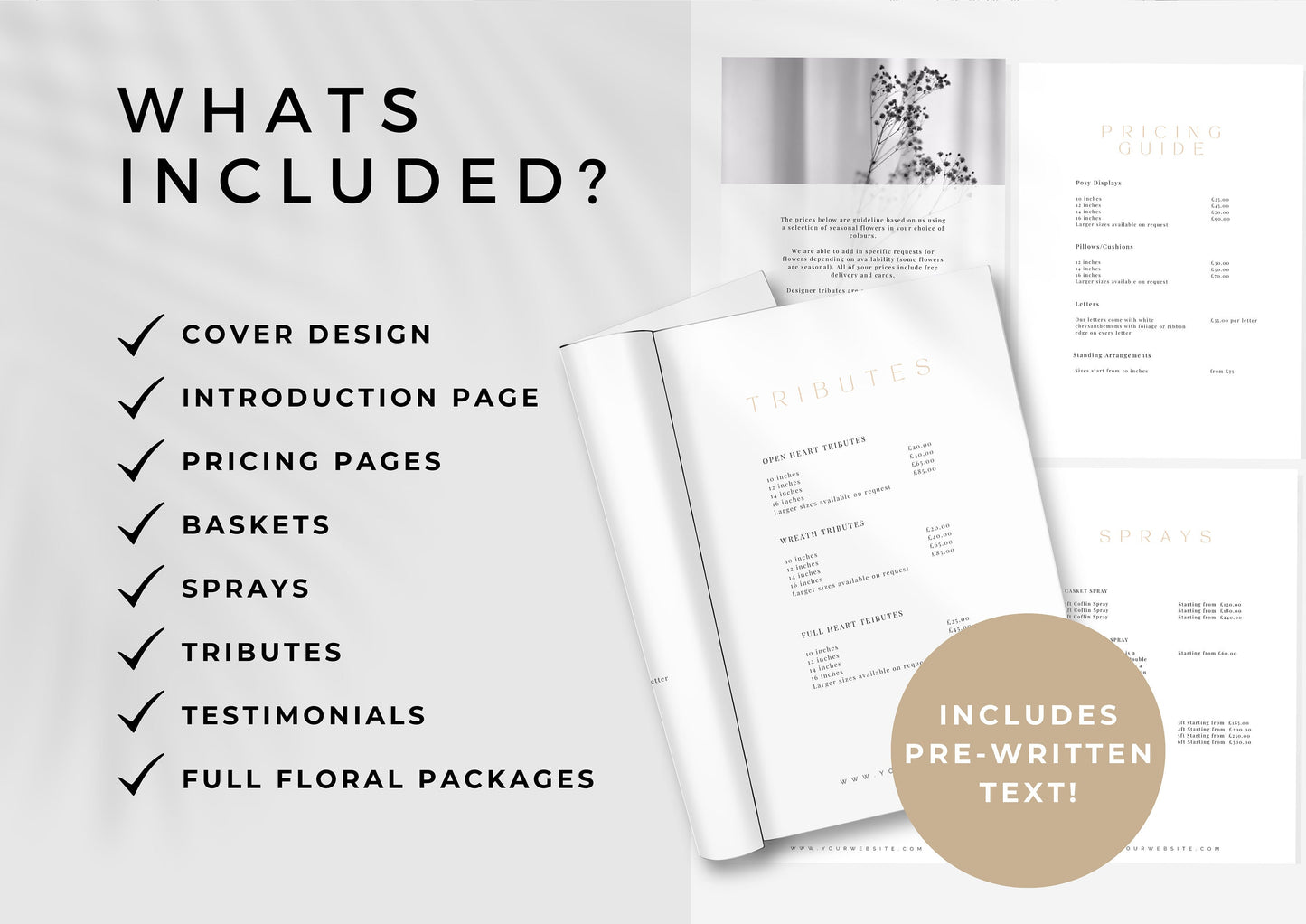 Funeral Florist Pricing Guide  -  Welcome guide - Template for Florists - Florist Templates - Guide - Florist Brochure - Hawthorn Grey