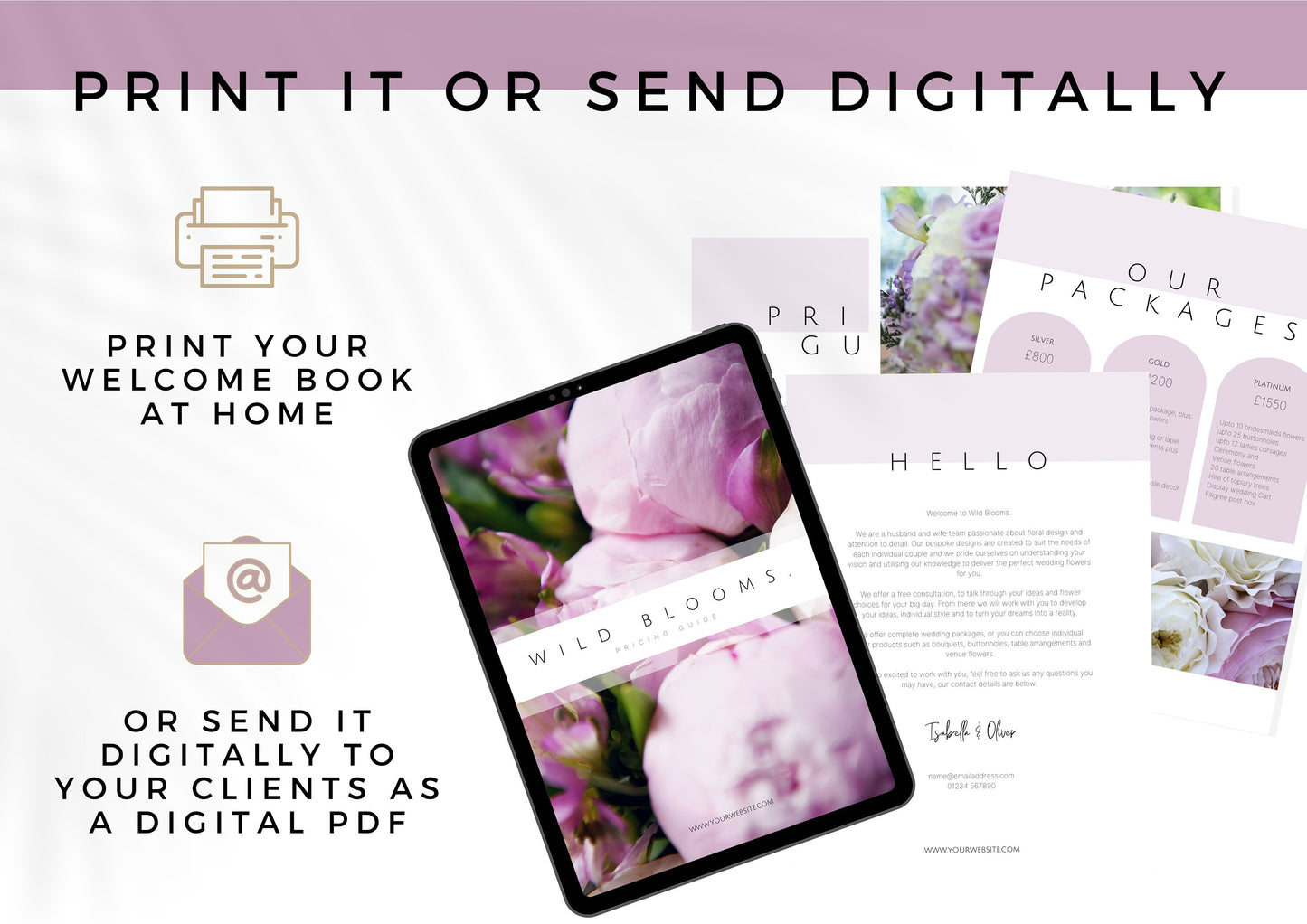 Wedding Florist Pricing Guide -  Brochure for Florists - Florist Templates that are easy to edit, Wisteria