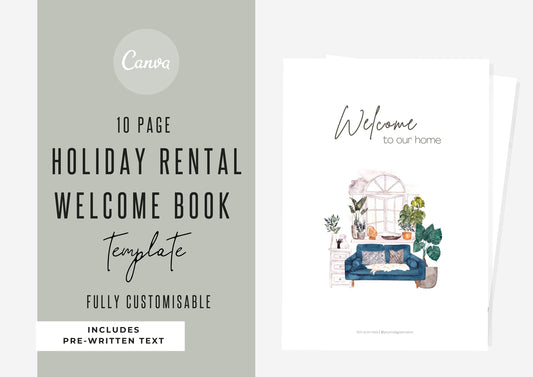 Airbnb welcome book, printable, instant download, fully editable. Blue Sofa Illustrations