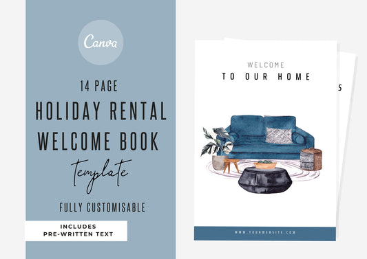 Illustrated Welcome Book Template | Canva Template | AirBnb | Host Guide | Welcome Book | Home Rental Guidebook | Blue lagoon | Illustrated