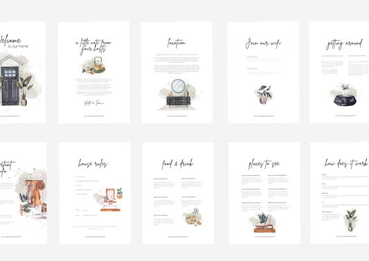 Illustrated Welcome Book Template | Canva Template | AirBnb | Host Guide | Welcome Book | Home Rental Guidebook | Mercury Grey