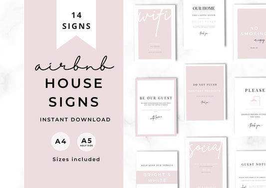 Airbnb House Signs! Stylish Editable Templates for your Airbnb, Key information signs and posters.  Whispering Pink