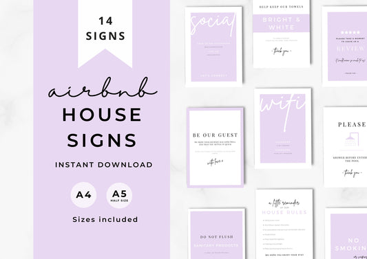 Airbnb House Signs! Stylish Editable Templates for your Airbnb, Key information signs and posters, Lilac Fields