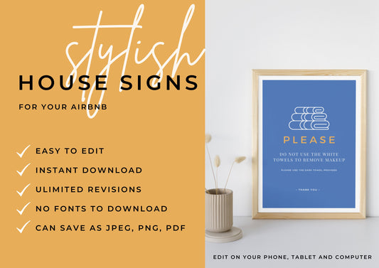 Airbnb House Signs! Stylish Editable Templates for your Airbnb, Key information signs and posters. Perfect Bay