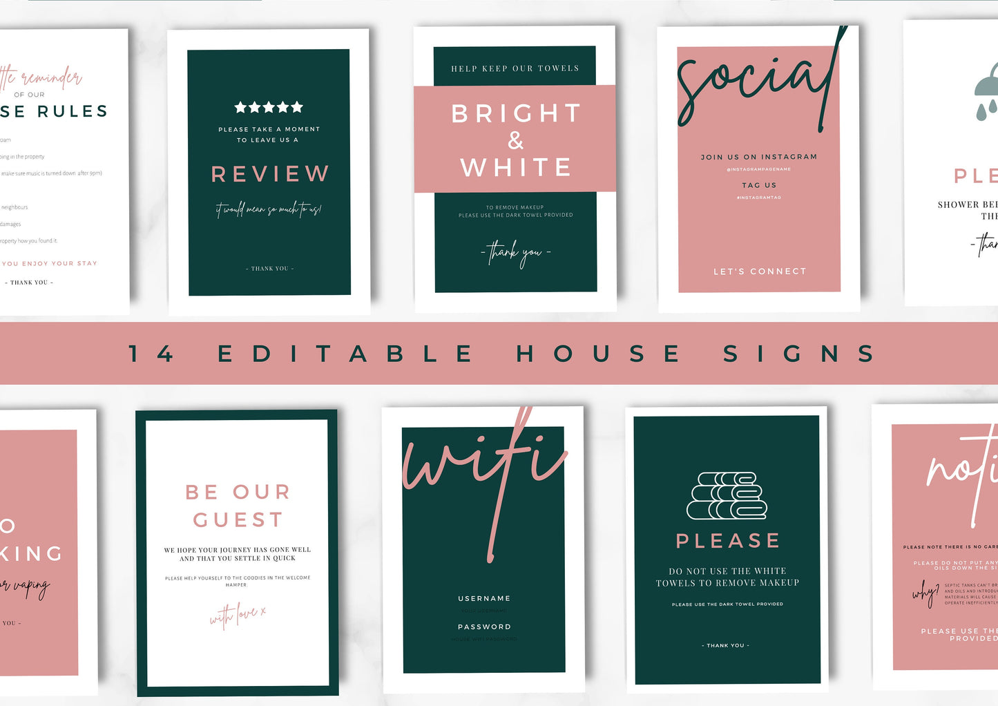 Airbnb House Signs! Stylish Editable Templates for your Airbnb, Key information signs and posters, Emerald Rose