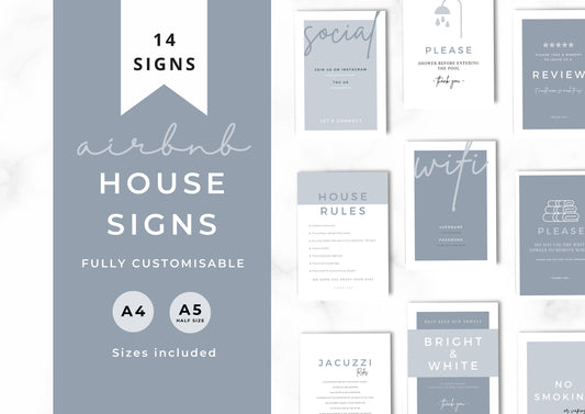 Airbnb House Signs! Stylish Editable Templates for your Airbnb, Key information signs and posters Graphite Grey