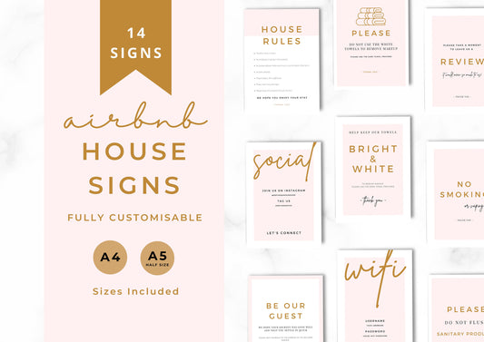 Airbnb House Signs! Stylish Editable Templates for your Airbnb, Key information signs and posters | Strawberries and Apricot