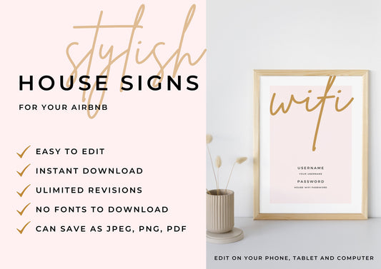 Airbnb House Signs! Stylish Editable Templates for your Airbnb, Key information signs and posters | Strawberries and Apricot