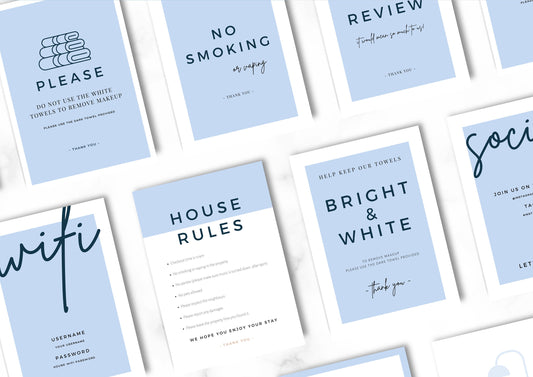 Airbnb House Signs! Stylish Editable Templates for your Airbnb, Key information signs and posters | Grecian Blue