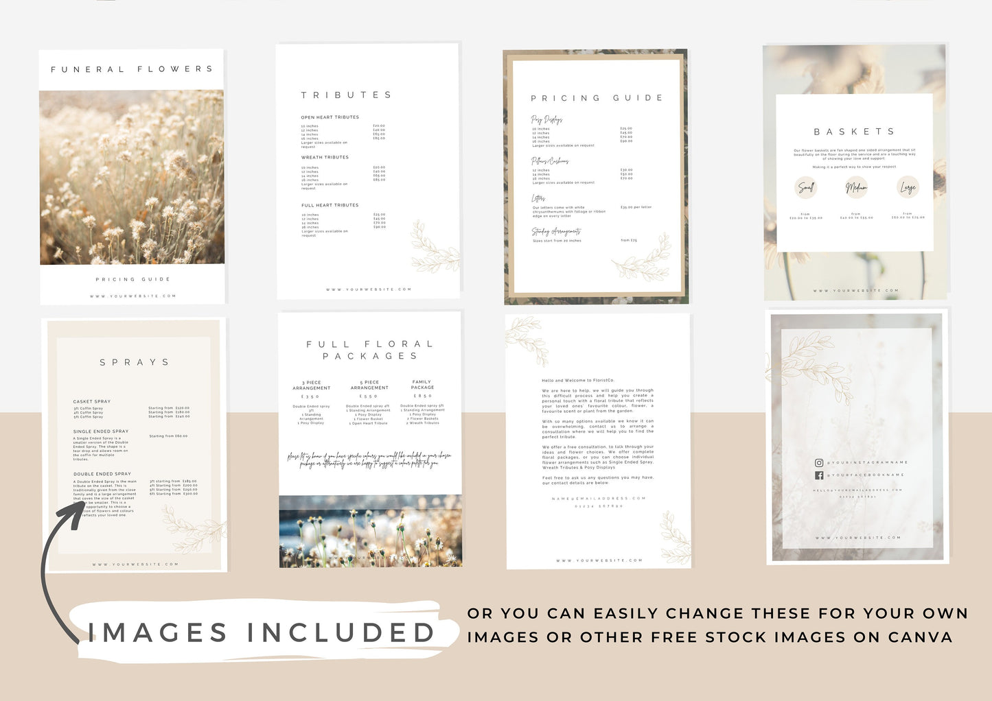 Funeral Florist Pricing Guide  -  Welcome guide - Template for Florists - Florist Templates - Guide - Florist Brochure - Harmony