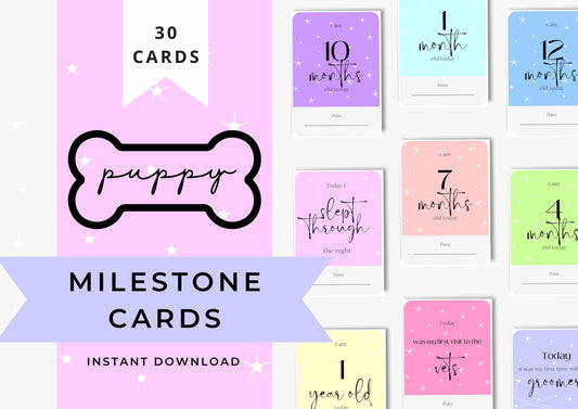 NEW Puppy Milestone Cards Printable, Print at Home, Mark your precious puppy Moments Twinkle edition