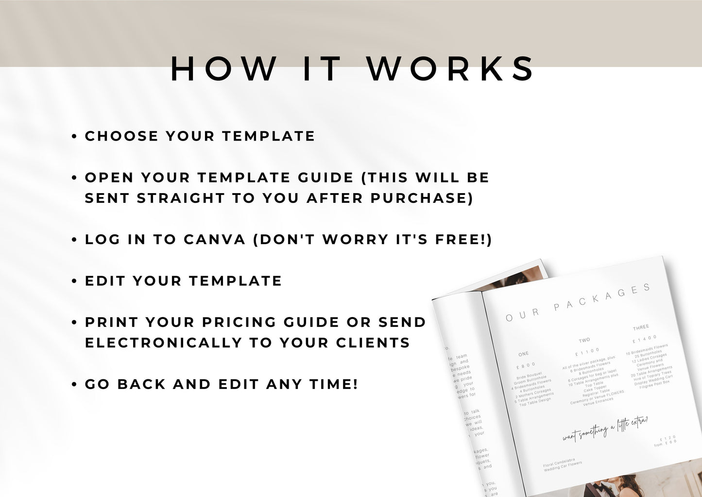 Wedding Florist Pricing Guide -  Brochure for Florists - Florist Templates that are easy to edit and instant download, Hazel