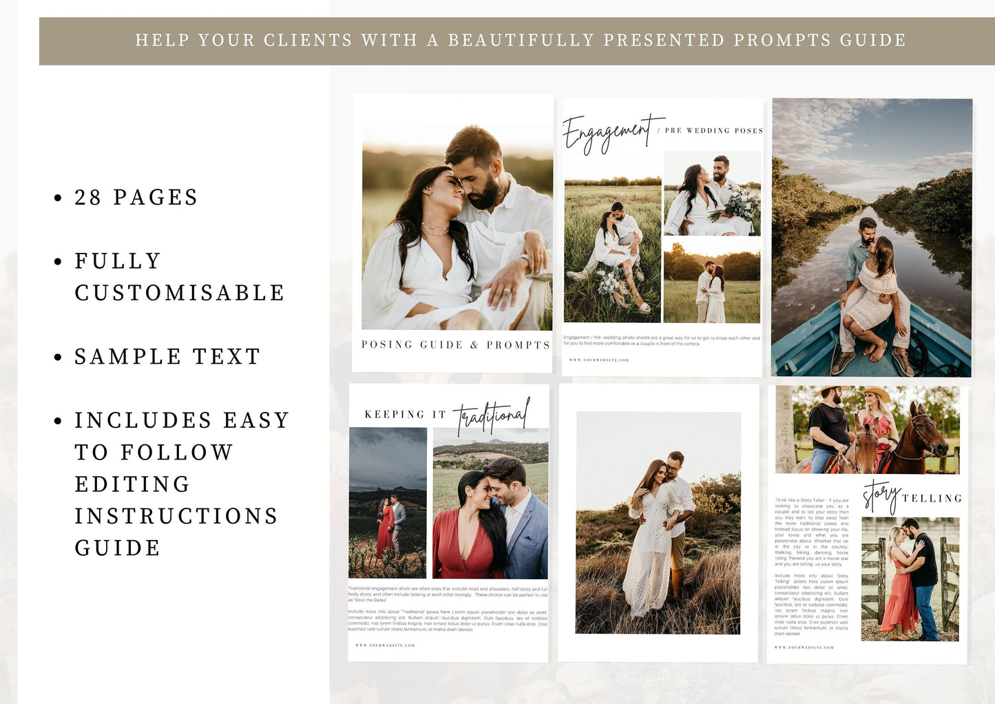 Posing and Prompts photography template Fully customisable brochure Modern and Simple