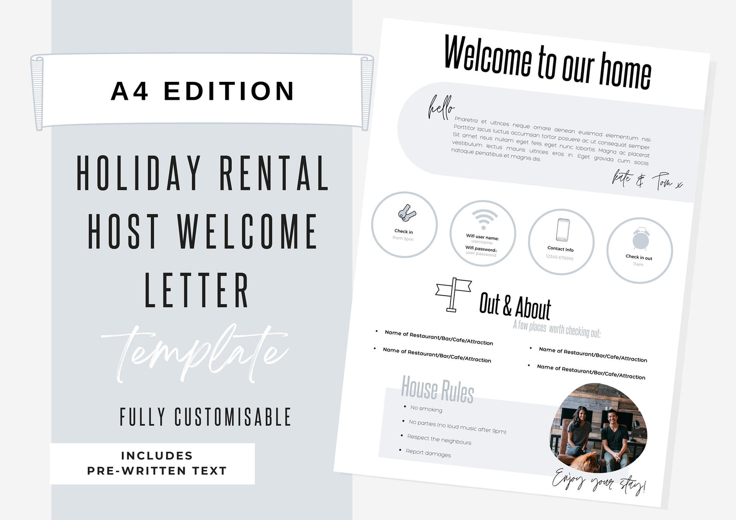 Welcome Book Template for Airbnb, VRBO and Holiday rental Hosts A4 Frosted Pearl