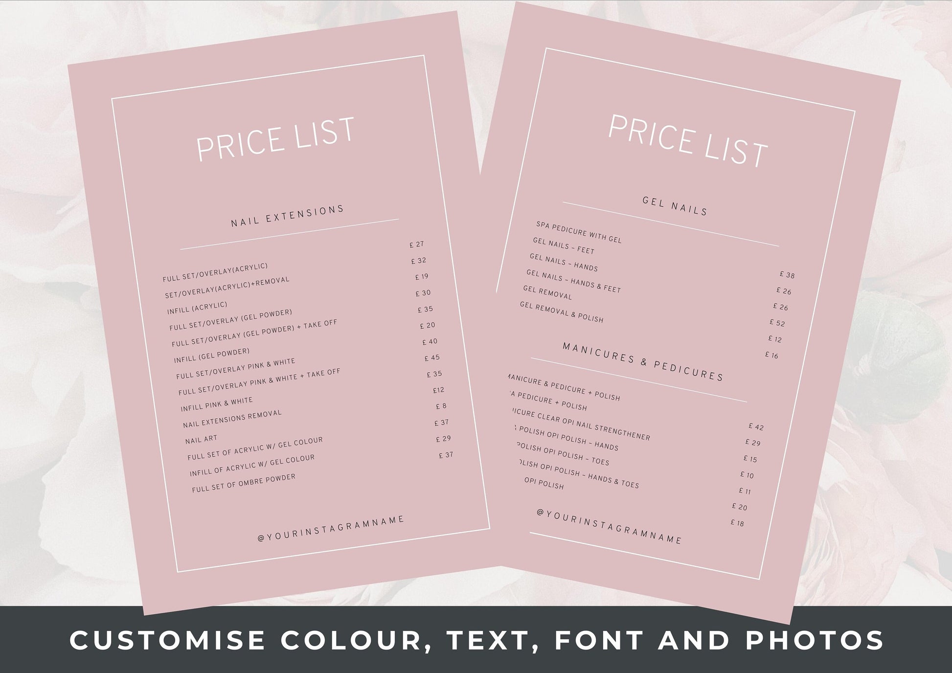 Nail Salon Services Pricing Menu | Pricing Guide | Nail Salon Template | Brochure Template | Business Template | Strawberry Rose