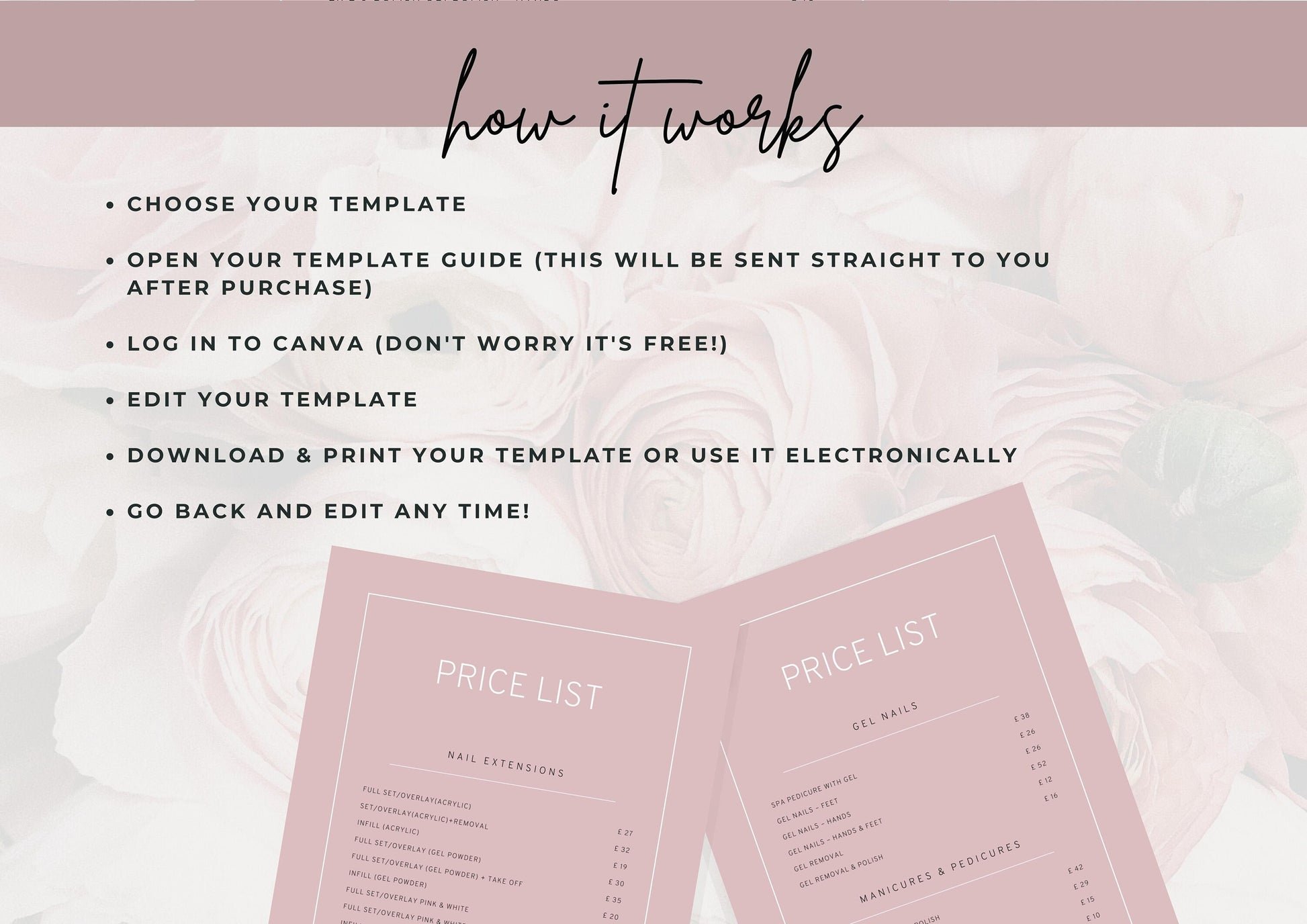 Nail Salon Services Pricing Menu | Pricing Guide | Nail Salon Template | Brochure Template | Business Template | Strawberry Rose