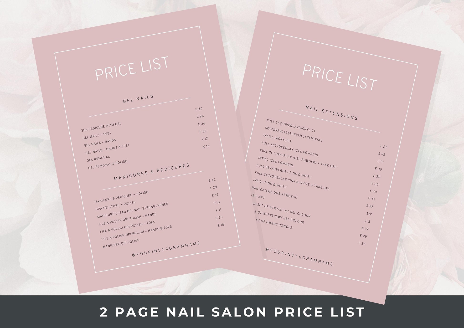 Nail Salon Services Pricing Menu | Pricing Guide | Nail Salon Template | Brochure Template | Business Template | Strawberry Rose