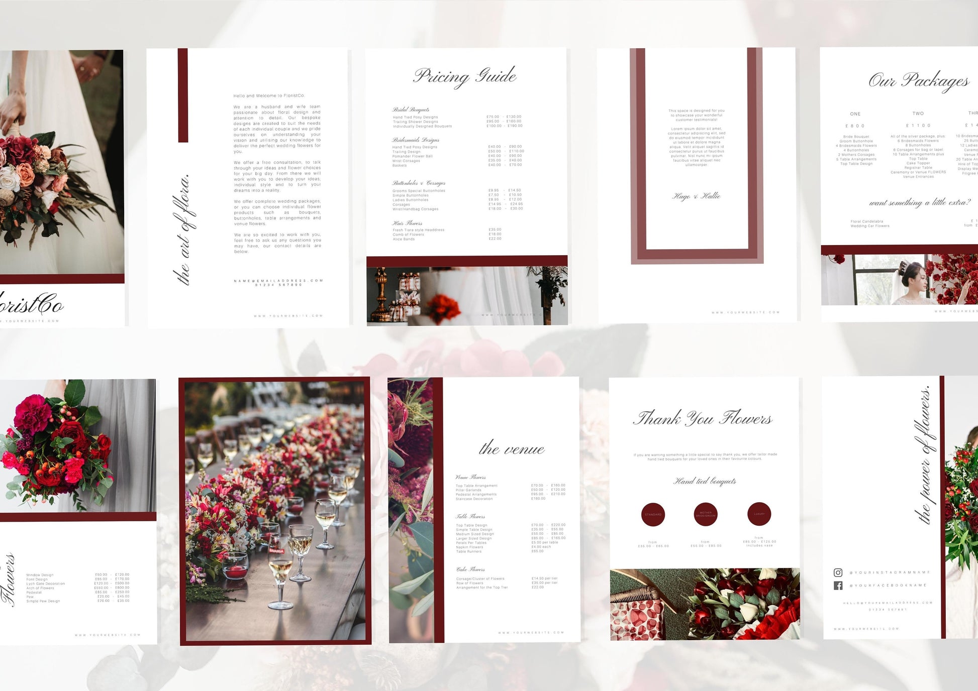 Wedding Florist Pricing Guide - Welcome guide - Template for Florists - Florist Templates - Guide - Florist Brochure - Deep Rose