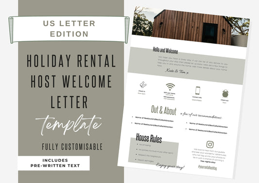 Welcome Letter Template for Airbnb, VRBO and Holiday rental Hosts US Letter Oakwood