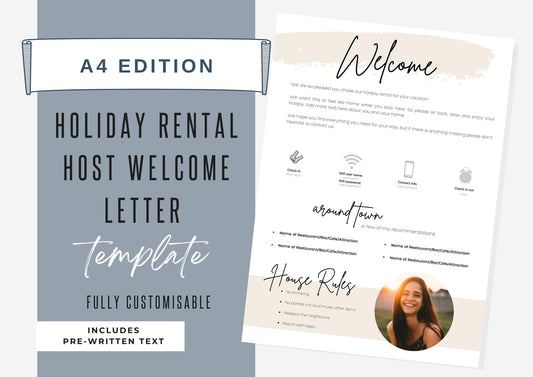 Welcome Letter Template for Airbnb, VRBO and Holiday rental Hosts Sand