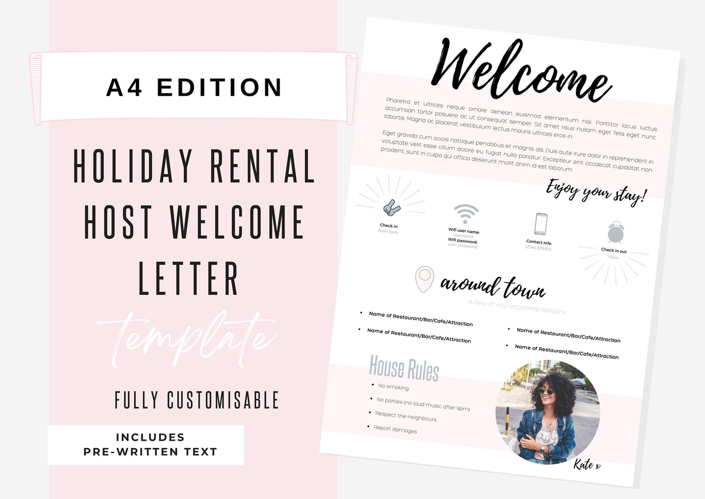 Welcome Book Template for Airbnb, VRBO and Holiday rental Hosts A4 Starlight Pink