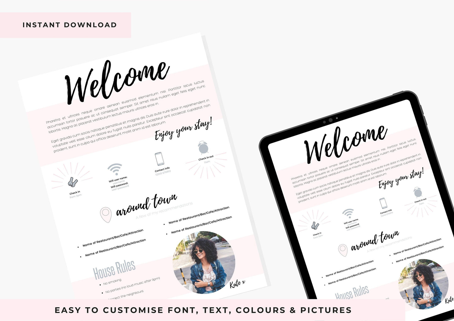 Welcome Book Template for Airbnb, VRBO and Holiday rental Hosts A4 Starlight Pink