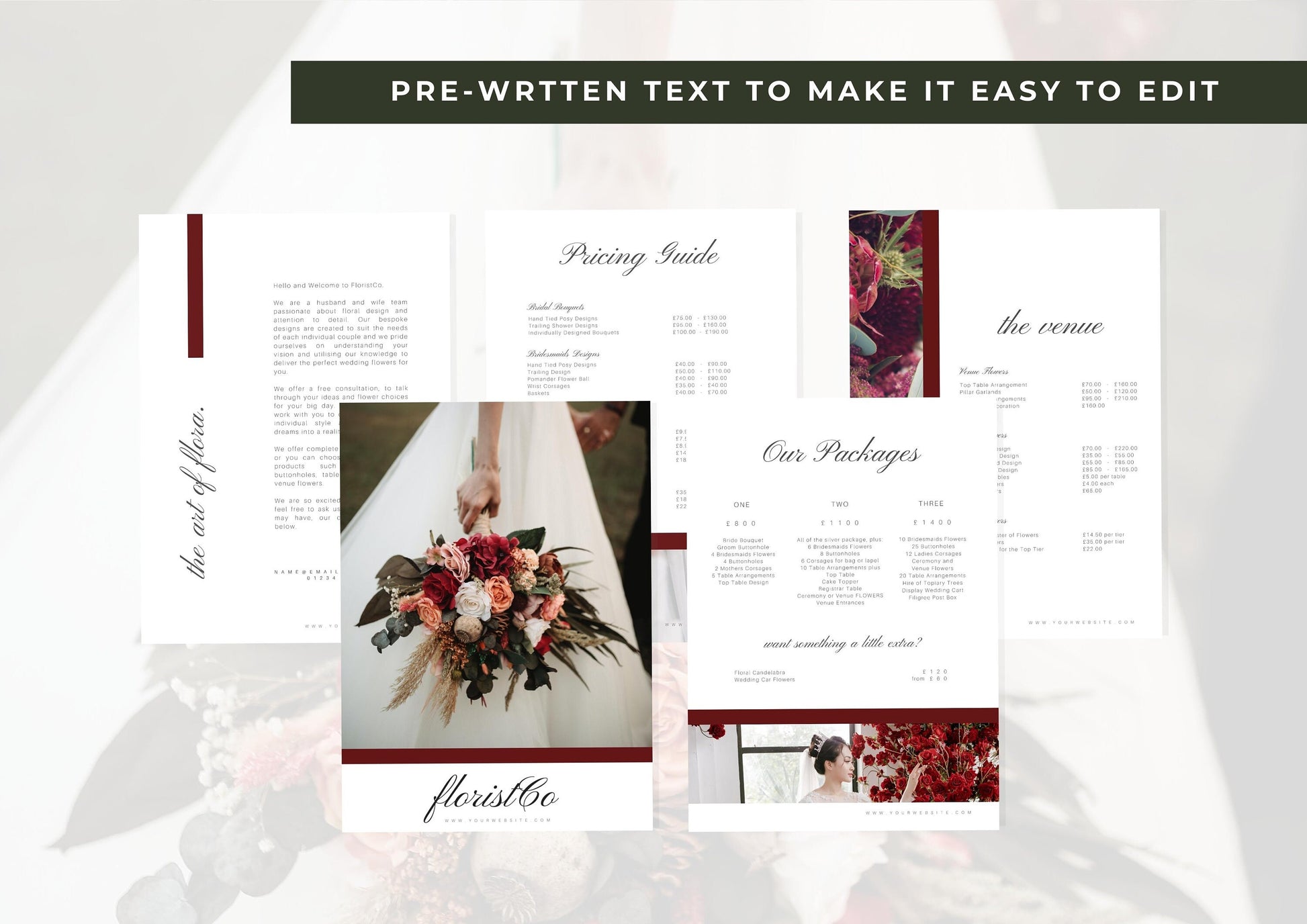 Wedding Florist Pricing Guide - Welcome guide - Template for Florists - Florist Templates - Guide - Florist Brochure - Deep Rose