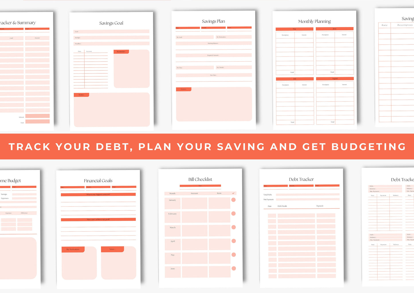 Debt and Finance Planner Bundle US Letter Tangerine