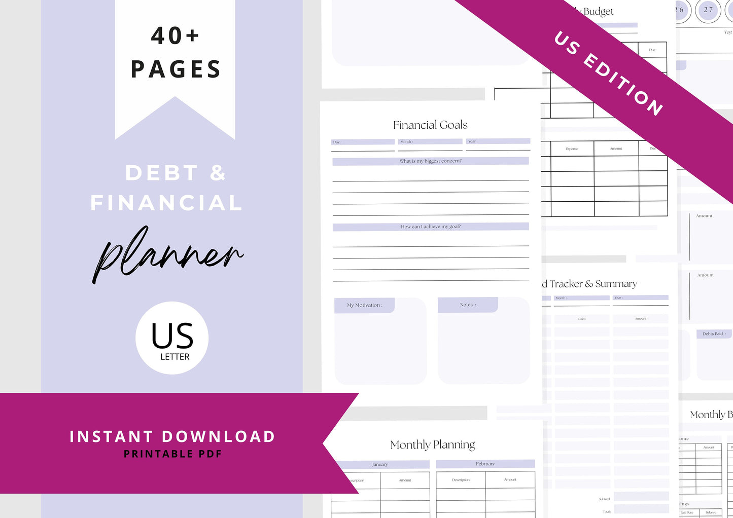 Debt and Finance Planner Bundle US Letter Thistle