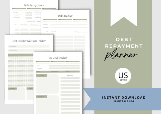 Debt Repayment Planner, Debt Tracker, US Letter, Printable Planner,Sage