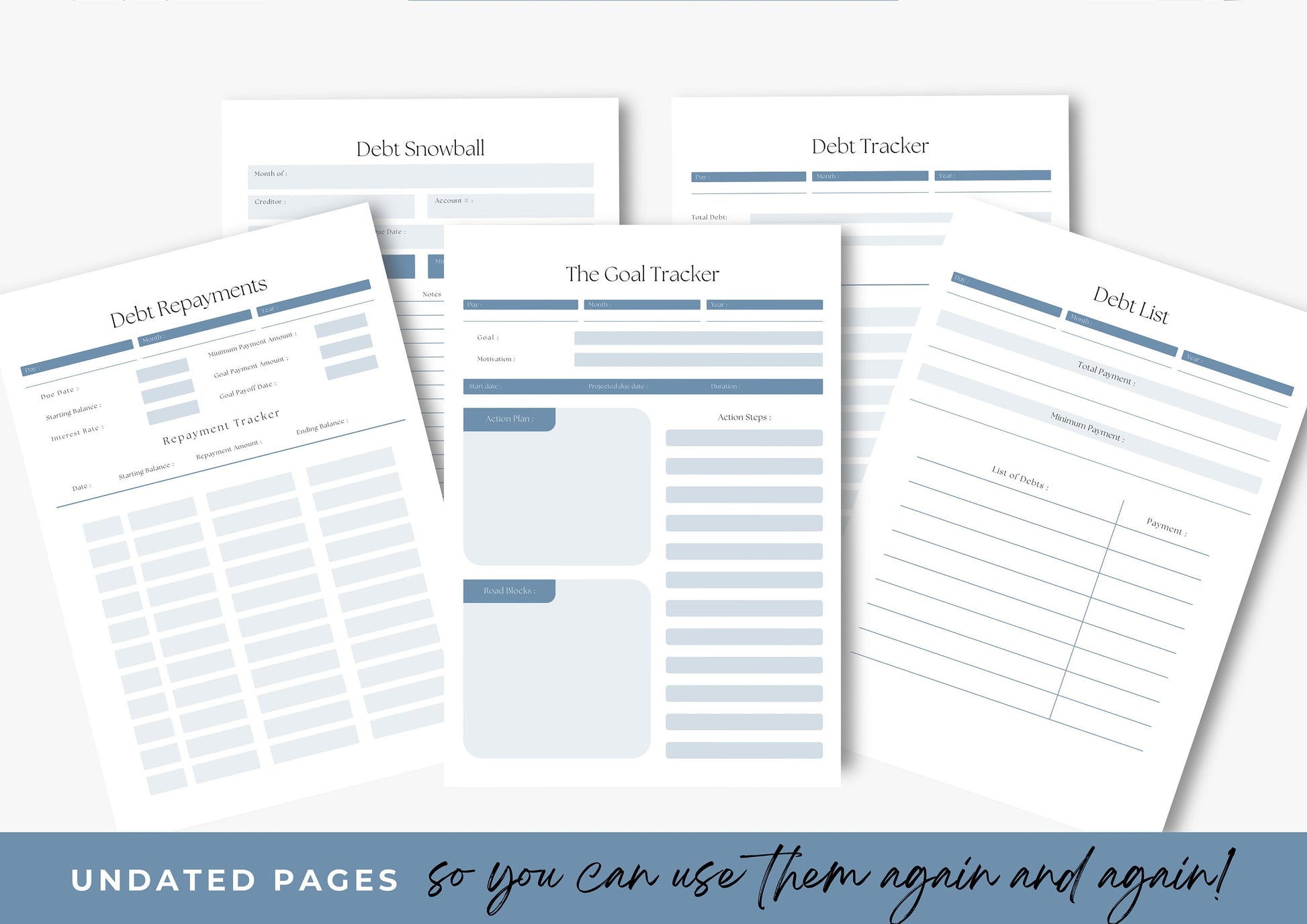 Debt Repayment Planner! Debt Tracker, Printable Planner, Debt planning, Steel Blue