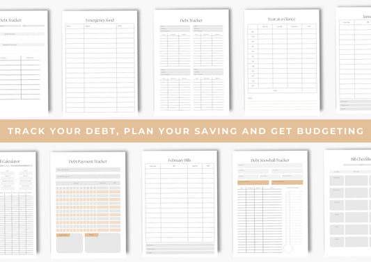 Debt and Finance Planner BUNDLE! Budget Planner, Printable Savings Planner, Debt, Bill, Spending, Income and Expenses Trackers, Dove Grey