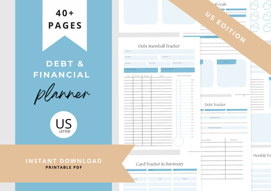 Debt and Finance Planner Bundle US Letter Aqua