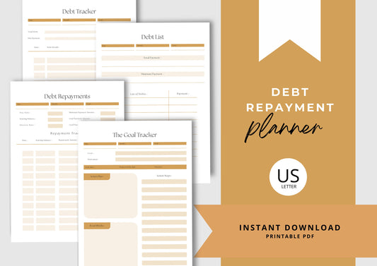 Debt Repayment Planner, Debt Tracker, US Letter, Printable Planner, Biscotti