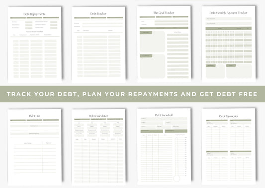 Debt Repayment Planner, Debt Tracker, US Letter, Printable Planner,Sage