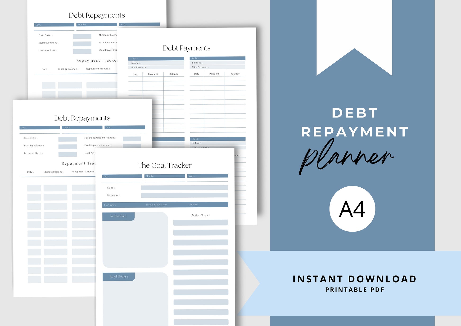 Debt Repayment Planner! Debt Tracker, Printable Planner, Debt planning, Steel Blue