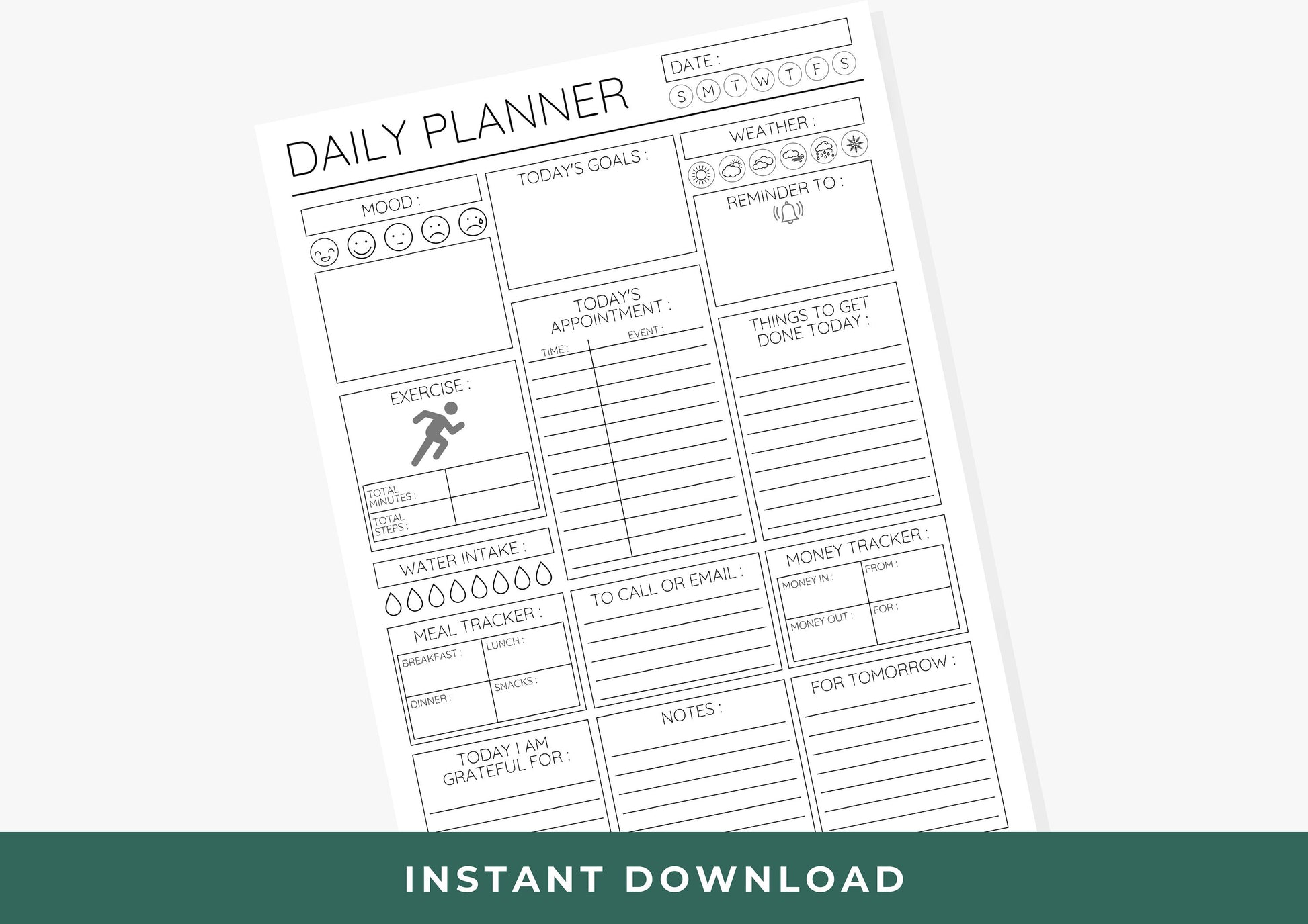 Daily Planner, Daily To Do List for Work and Home, Productivity Planner, Undated Planner, Three sizes included A5 A4 and US Letter